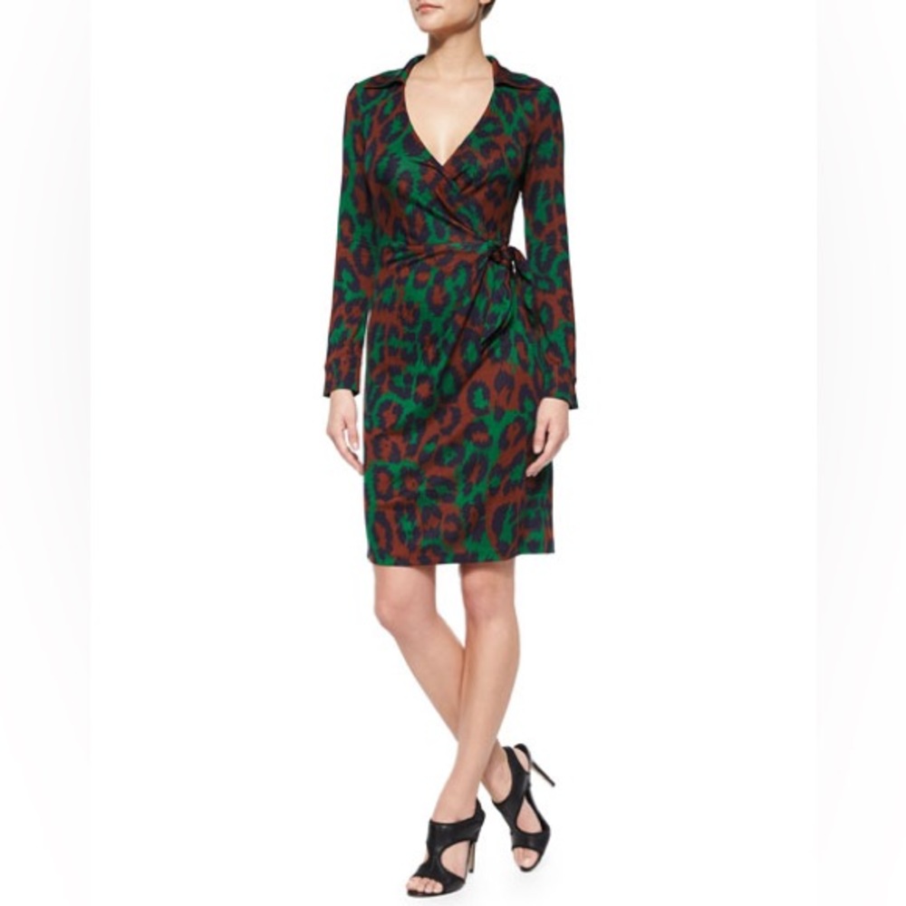 Diane von Furstenberg Savannah Leopard Animal Print 100% Silk Wrap Dress EUC